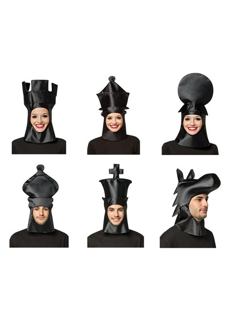 Black Chess Piece Group Costume Kit Chess Pieces Halloween Costume, Chess Piece Halloween Costume, Chess Costume Diy, Chess Piece Costume, Chess Costume, Hilarious Costumes, Halloween Alice In Wonderland, Maleficent Halloween, Silly Hats