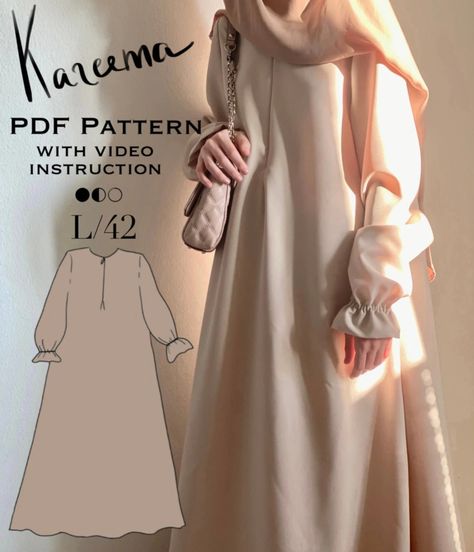 Sewing Pattern Abaya KAREEMA L/42 - Etsy Abaya Pattern Sewing, Abaya Designs Pattern, Abaya Pattern, Muslim Outfits Casual, Modest Dresses Casual, Couture Mode, Abaya Designs, Muslimah Fashion Outfits, Stylish Dress Book