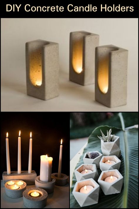 Place these concrete candle holders in your backyard, porch, or patio and light them up at night for a beautiful glow. Cement All Projects, Easy Concrete Crafts, Concrete Crafts Candle Holders, Concrete Tealight Holder, Concrete Casting Ideas, Diy Concrete Decor Ideas, How To Make A Candle Holder, Cement Art Concrete Projects, Cement Crafts Concrete Projects