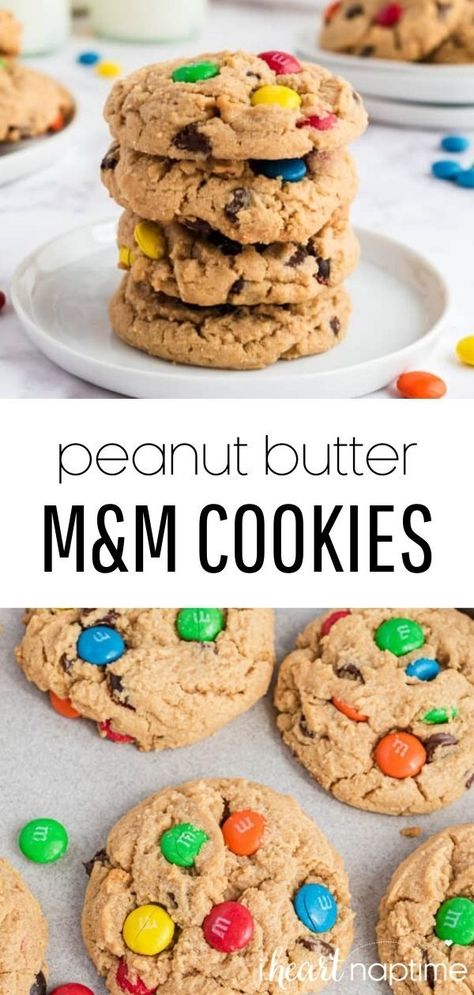 Peanut Butter Cookies With M&ms, Mnm Cookies Recipe, Cookie Recipes From Scratch, The Perfect Cookie, Peanut Cookies, Amazing Meals, Baking Homemade, I Heart Naptime, Peanut Recipes