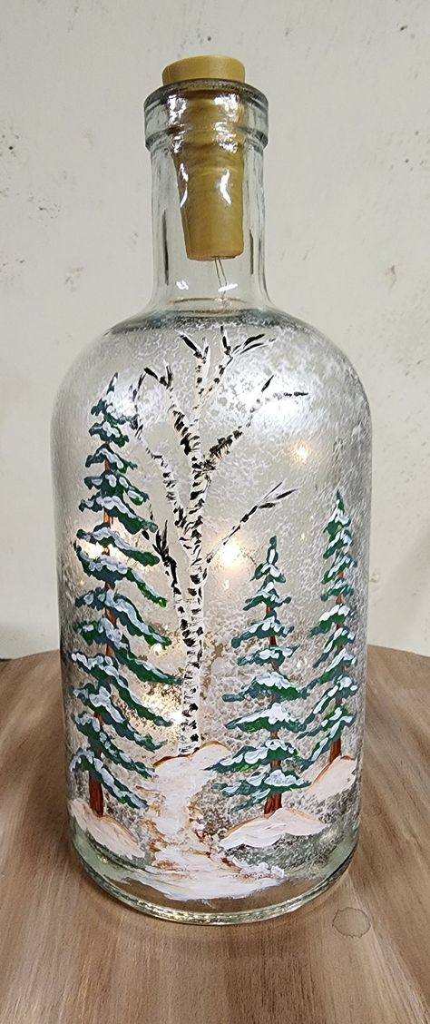 Glass Bottle, Lights, Hand Painted, Spring, Flowers, Cardinal, Sunflowers, Winter Forest, Water, Boat, Summer Flowers, Lights, Decor, Fairy - Etsy Painting On Wine Bottles, Modge Podge Glass, Glass Bottle Lights, Christmas Wine Bottle Crafts Diy, Glass Crafts Diy, Blue Wine Bottles, Boat Summer, Painted Glass Bottles, Hand Painted Wine Bottles