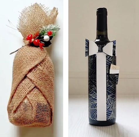 Easy Wine Bottle Gift Wrapping, Creative Wine Bottle Wrapping, Wrap A Bottle Gift, How To Wrap Wine Bottle, How To Gift Wrap A Bottle, How To Wrap A Bottle Of Liquor, How To Wrap A Bottle, How To Wrap A Wine Bottle Gift, Wrapping Wine Bottles Gift Ideas