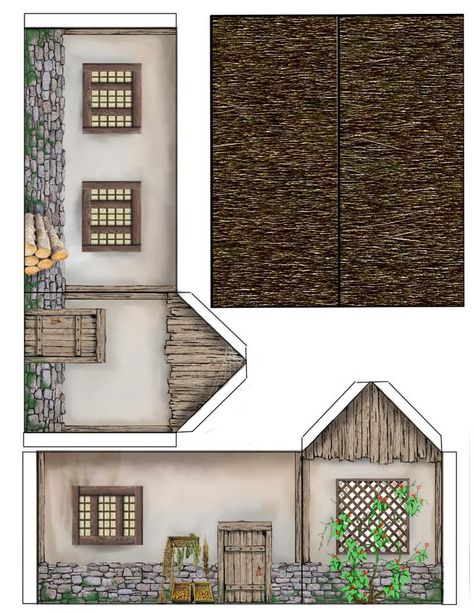 Paper Terrain, Building Template, Medieval Cottage, Paper Models House, Miniature Buildings, Paper Buildings, Paper House Template, Paper Soldiers, Model Houses