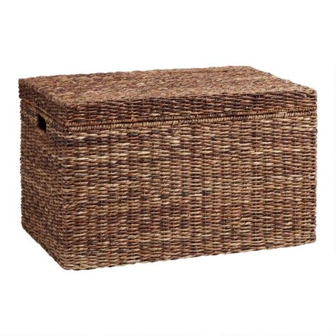 Dark Brown Abaca Madras Storage Trunk | World Market Basket Storage Trunk, Coffee Table Basket, Abaca Fiber, Tahoe House, Wicker Storage Trunk, Bookshelf Styling, Decorative Basket, Unique Coffee Table, Storage Trunk