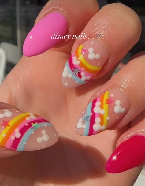 Disney Nails Birthday, Summer Disney Nails 2024, Pixar Nails Simple, Disney Nails Neon, Disney Princess Nails Aesthetic, Disney Figment Nails, Gel Nail Designs Disney, Cute Disney Acrylic Nails, Emily Nelson Disney