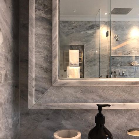 Granite & Marble International on Instagram: “Details are a crucial part of our projects. This #beautiful mirror frame was designed for our #avenueroad #project | #interiordesign…” Mirror Luxury, Marble Mirror, Marble Tile Bathroom, Stone Mirror, Bathroom Vanity Makeover, Bathroom Mirror Frame, Bathroom Vanity Designs, Marble Frame, Bath Inspiration