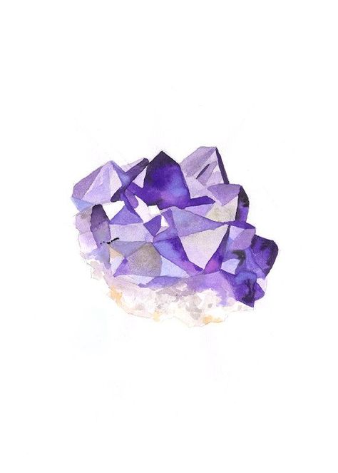 Crystal Illustration, Crystal Drawing, Gemstone Art, Meditation Crystals, Watercolor Inspiration, Crystal Art, Purple Crystals, Original Watercolor Painting, Painting Inspiration