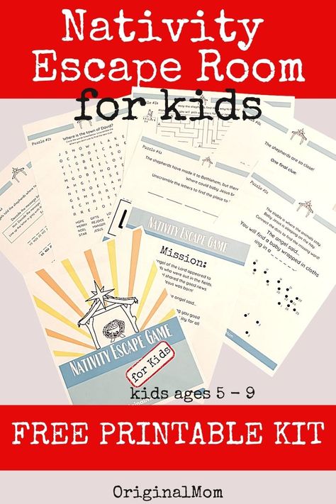 Nativity Escape Room for kids FREE Printable Kit! This printable Christmas escape room for kids has 6 puzzles and everything you need to print and play! Check out the fun Christmas Nativity escape room, print, and start playing! Not just escape room ideas for kids. You can actually place this escape game with everything you print. Christmas Themed Escape Room Ideas, Advent Escape Room, Christmas Rotations For Kids, Escape Room Christmas Theme, Free Printable Christmas Escape Room For Kids, Christmas Nativity Games For Kids, Escape Room Printable Free, Winter Escape Room For Kids, Nativity Games For Kids Sunday School