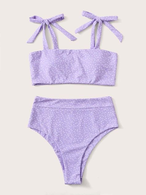 Polka Dot Tie Shoulder High Waist Bikini Swimsuit | SHEIN USA Summer Bathing Suits, Trendy Swimsuits, Polka Dot Tie, Swimsuits Outfits, Cute Bathing Suits, Festival Tops, Cute Swimsuits, Summer Swim Suits, Cute Bikinis