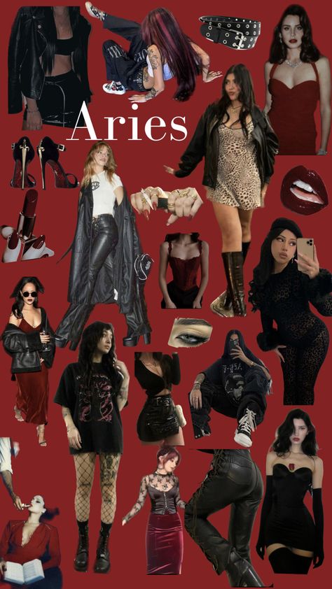 Aries Ascendant Aesthetic, Fire Sign Aesthetic Outfits, Aries Clothing Style, Ares Outfit Aesthetic, Aries Lilith Outfits, Aires Venus Fashion, Aires Outfit Aesthetic, Dressing Like Your Venus Sign Aries, Dark Aries Aesthetic