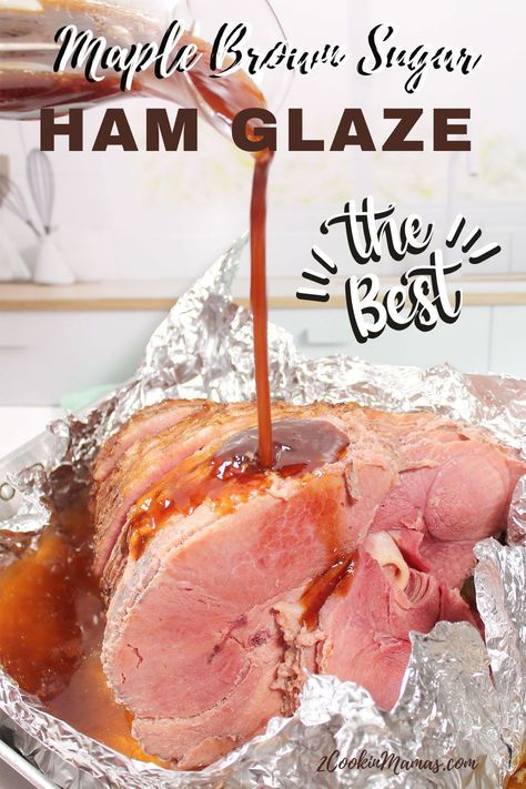 Look no further for the perfect ham glaze for your next gathering. This maple brown sugar glaze is simply the best! Easy prep and the sweet combination of maple syrup and brown sugar makes this one a winner! As it bakes it makes the most incredible caramelized finish for your holiday ham. A true standout for any dinner. #hamglaze Ham Glaze Recipe Easy Maple, Maple Syrup Ham Glaze Recipe, Ham Topping Brown Sugar, Maple Glaze For Ham Recipe, Maple Glazed Ham Baked, Maple Brown Sugar Ham Glaze, Brown Sugar Maple Glaze For Ham, Maple Syrup Glaze For Ham, Maple Glaze Ham Recipe