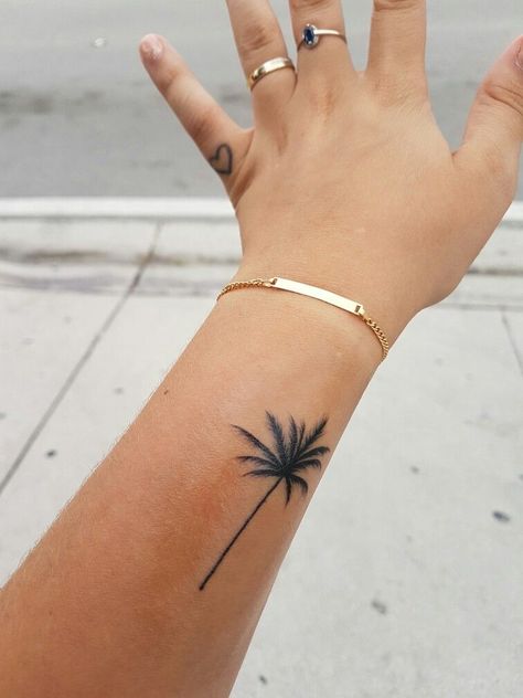 220 Beautiful Palm Tree Tattoos Designs with Meanings (2022) - TattoosBoyGirl Tree Tattoo Wrist, Tree Tattoo Ankle, Palm Tree Tattoo Ankle, Wrist Tatoo, Tree Tattoo Meaning, Coconut Grove Miami, Tree Tattoo Arm, Tattoo Tree, Palm Tattoos