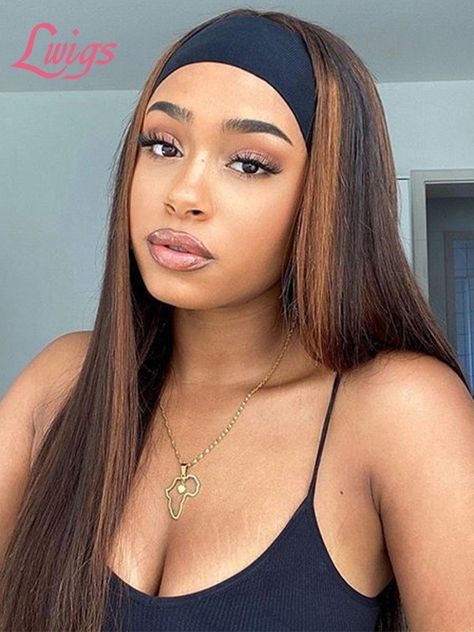 Brown Highlight Color Wig Headband Straight Human Hair Glue Free Wig Lwigs395 Ombre Highlights, Headband Wig, Brazilian Remy Hair, Brown Highlights, Wig Human Hair, Ombre Hair Color, Hair Straight, Headband Wigs, Lace Hair