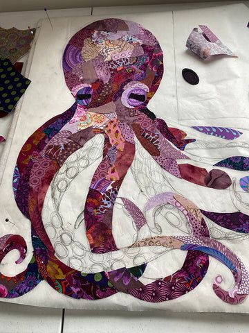 Creating the Octopus Garden Quilt – Collage Quilter Collage Quilter, Quilt Collage, Octopus Garden, Quilting Designs Patterns, Quilt Modernen, Collage Art Projects, Landscape Quilts, Garden Quilt, Animal Quilts