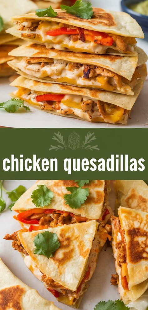 Cheesy Chicken Quesadillas. Loaded with seasoned chicken, gooey cheese, and crispy tortillas! The ultimate easy dinner or snack everyone will love. Perfect for busy weeknights! Ultimate Quesadilla, Loaded Chicken, Chicken And Corn, Chicken Quesadilla Recipe, Future Chef, Quesadilla Recipe, Cheese Quesadilla, Corn Salsa, Quesadilla Recipes