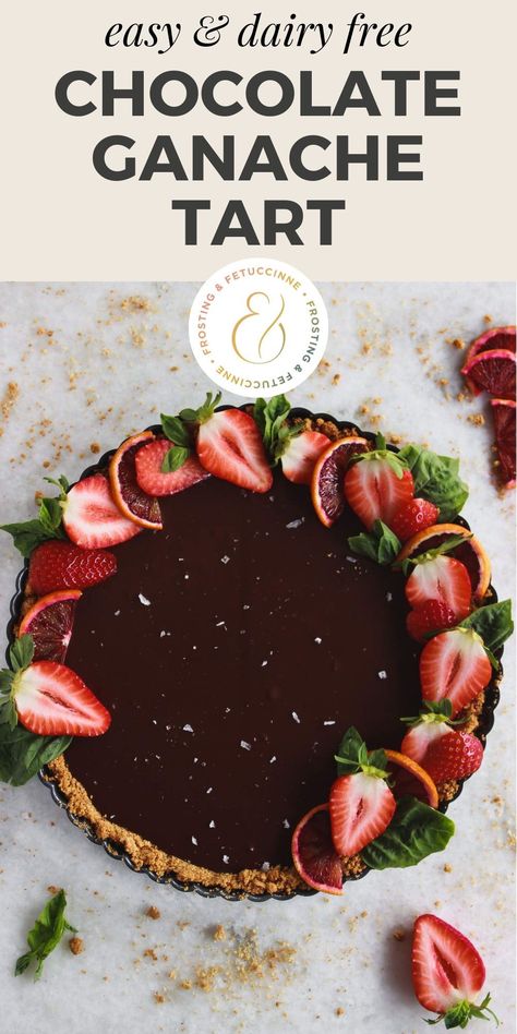 This dairy free chocolate tart is vegan, takes 20 minutes to make, and can be decorated and topped with any kind of fruit you have in your fridge! Super decadent and so easy, it's an impressive vegan dessert with little effort. A perfect holiday tart recipe or chocolate dessert for parties! Dairy Free Chocolate Tart, French Chocolate Tart, Gluten Free Dairy Free Tart, Chocolate Fruit Tart, Dairy Free Fruit Tart, French Fruit Tart Recipe, Holiday Tarts, Vegan Chocolate Tart, Vegan Tart