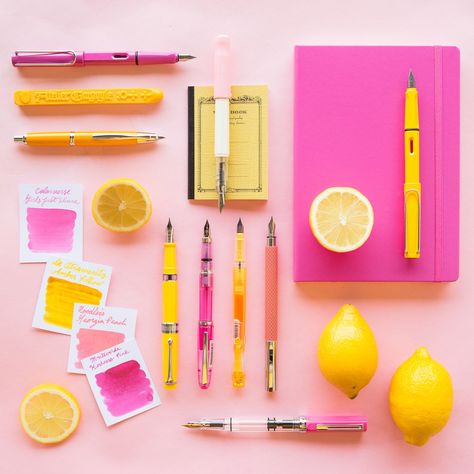 Photography Branding Design, Happy Energy, Summer Writing, Pink Desk, Goulet Pens Company, Desk Inspo, Goulet Pens, Fresh Color Palette, Pen Collection