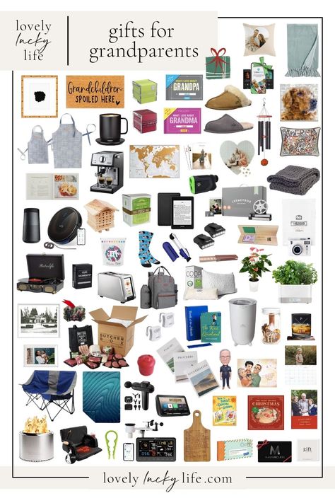 70+ Gift Ideas for Grandparents - Lovely Lucky Life Christmas Gift Guide For Grandparents, Things To Get Grandparents For Christmas, What To Get Your Grandparents Gift Ideas, Grandparent Xmas Gifts, Christmas Gifts For First Time Grandparents, Christmas Present Ideas For Grandparents, Christmas Gift Idea For Grandparents, Gift Basket Ideas For Grandparents, Gifts For Grand Parents