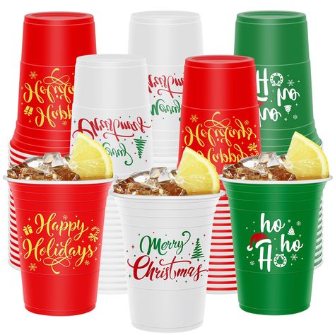 PRICES MAY VARY. Sufficient Quantity: You will receive 48 pieces of Christmas plastic cups, can be applied to hold various drinks, large quantity can meet your daily use in your holiday. Classic Design: Designed into 3 colors of red, green and white, printed with different blessing words of Happy Holiday, Merry Christmas and HOHOHO, also embellished with small Christmas elements, creating a festive atmosphere and adding more fun to the Christmas party. Suitable Size: Our plastic cups are about 1 Holiday Brunch Decor, Adult Christmas Goodie Bags, Christmas Housewarming Party, Red Green And White Christmas Decor, Thanksmas Party Ideas, Christmas Theme Party Ideas For Adults, Christmas Party Themes For Company, Christmas Party Decorations Elegant, Holiday Party Decor Ideas