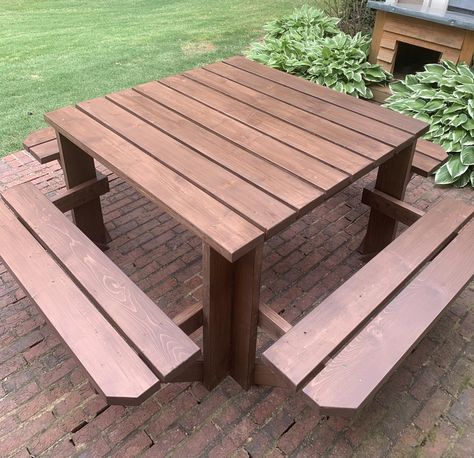 Wooden Picnic Table Ideas, Square Picnic Table Plans, Homemade Picnic Table, How To Make A Picnic Table, Kids Picnic Table Diy, Picnic Tables Ideas, Backyard Picnic Table, Rustic Outdoor Cooking, Small Picnic Table