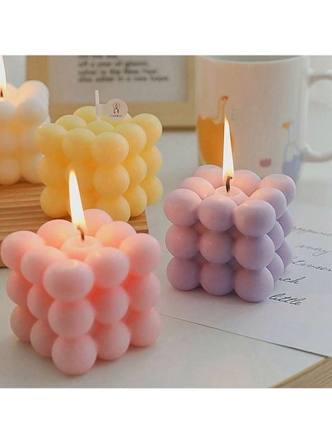 Valentine'S Day Scented Candle, Smokeless Aromatherapy Candle With Plant Essential Oil, Handmade, Home Decoration, Holiday Gift, Cube Shape | SHEIN USA Scented Candles Decor, Handmade Decorative Items, Diy Scent, Candle Ornament, Bubble Candle, Diy Candles Scented, Silicone Candle Molds, Magic Cube, Buy Candles