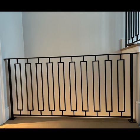 A simple yet modern looking balcony railing design created using the rectangular hoop panels from our Forged Modern Balusters Collection. Item used: MDRN110. Thanks to Concentric Fab for sharing this pic with us. Iron Balcony Railing Design, Windows Railing Design, Ms Grill Design For Staircase, Ms Handrail Design, Balcony Railing Design Modern Steel, Outdoor Balcony Railing Design Modern, Ms Railing Design Balcony, Steel Balcony Railing Design, Steel Railing Design Balconies