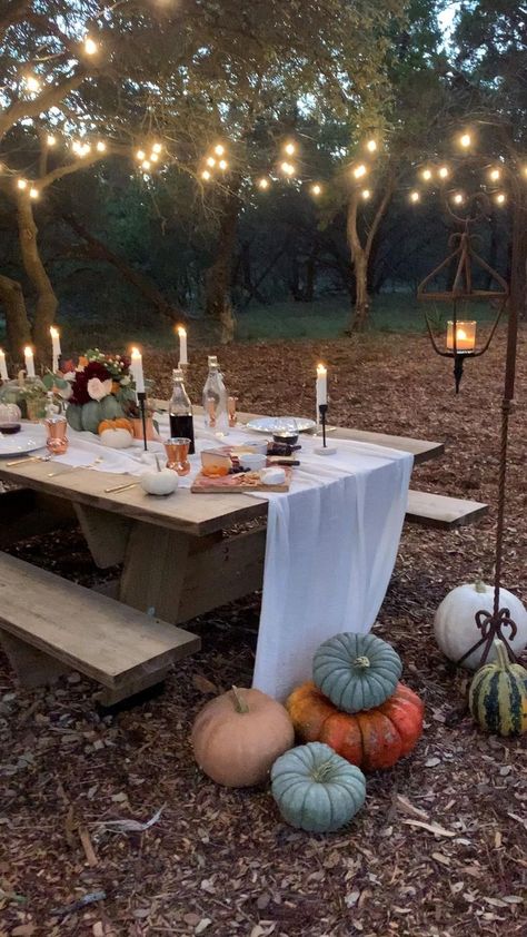 Outdoor Fall Dinner Party Decor, Outdoor Harvest Table Decor, Outdoor Table Fall Decor, Friendsgiving Backyard Party, Thanksgiving Table For Two, Fall Birthday Table Decorations, Thanksgiving Backyard Ideas, Outdoors Thanksgiving Table, Thanksgiving Dinner Outdoors