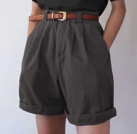 Dark Academia Summer, Dark Academia Fashion Summer, Summer Casual Shorts, Dark Academia Fashion, Academia Fashion, Navy Blue Fabric, Loose Shorts, Summer Style Casual, Color Shorts