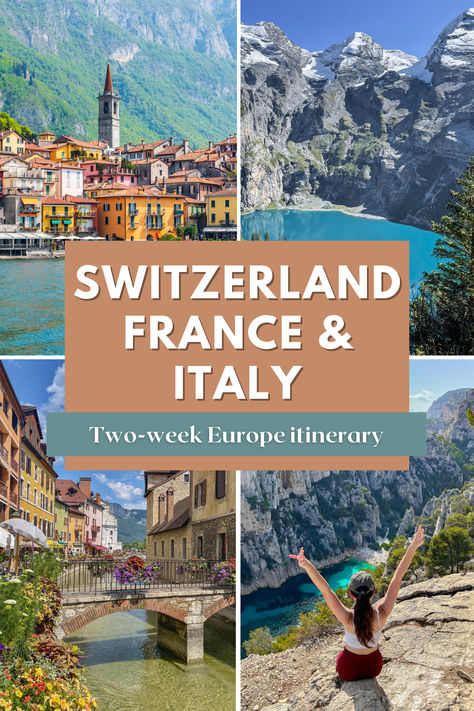 Exploring Switzerland, France and Italy is a dream for many travelers. To visit the Swiss Alps, the South of France and Northern Italy. So we've created a 14-day itinerary that takes you around the best of Switzerland, the South of France and Northern Italy. Read our post to find out: How to get around Switzerland, France and Italy · How to plan your road trip · Best places to visit in Switzerland, Southern France and Northern Italy · Lauterbrunnen, Zermatt, Annecy, Milan, Cinque Terre and more Switzerland And Germany Itinerary, France And Italy 2 Weeks, Paris Switzerland Italy Itinerary, Switzerland To Italy Itinerary, South Of France And Italy Itinerary, France And Switzerland Itinerary, Where To Visit In Switzerland, Switzerland And Northern Italy Itinerary, Italy And Switzerland Itinerary