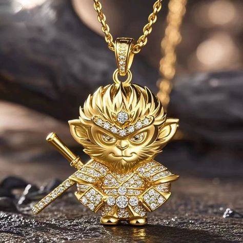 Black Myth Monkey King Necklace Pendant Myth Aggressive Clavicle Chain European and American Hot King Necklace, Wu Kong, Game Black, Sun Wukong, Monkey King, Necklace Personalized, Necklace Pendant, Pendant Necklace, Chain