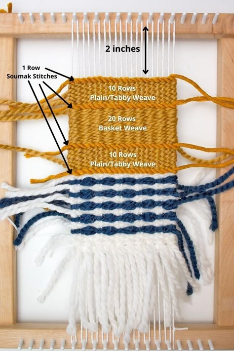 Weaving Stitches Tutorial, Loom Weave Patterns, Easy Weaving Patterns, Weaving Techniques Tutorials, Loom Weaving For Beginners, Tapestry Weaving Techniques, Crochet A Butterfly, Basic Weaving, Tapestry Loom Weaving