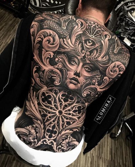 Back Tattoos For Guys Full, Back Piece Tattoo Men, Samurai Tattoos, Baroque Tattoo, Tree Tat, Full Chest Tattoos, Backpiece Tattoo, Cool Back Tattoos, Piece Tattoo