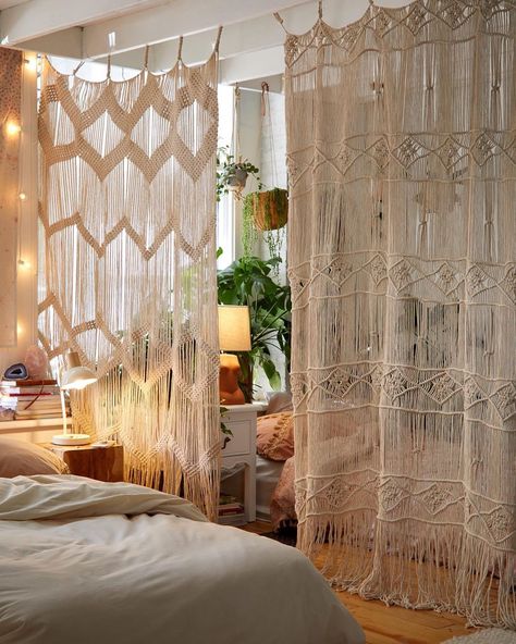 Urban Outfitters Home on Instagram: “Makes a perfect room divider #UOHome” Indian Apartment, Relaxing Home Decor, Macrame Curtains, Macrame Door Curtain, Urban Outfitters Home, Apartment Decoration, Hemma Diy, Uo Home, Loft Room