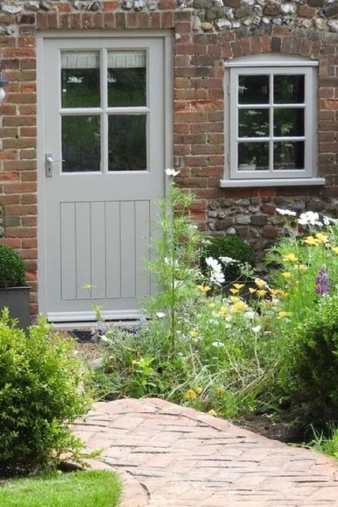 Cottage Doors Exterior Entrance, Hardwick White Front Door, Bungalow Cottage Exterior, Cottage Back Door, Cottage Front Door Colors, English Cottage Exterior Paint Colors, Cottage Style Front Doors, Cottage Front Door, Hardwick White