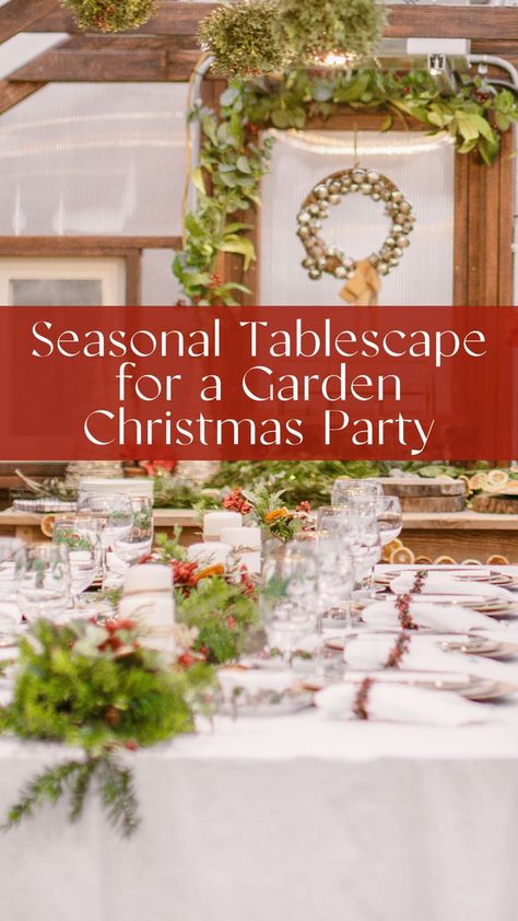 Seasonal Tablescape for a Garden Christmas Party. Image of decorated holiday dinner table. Kitchen Garden Design, Plan A Garden, Garden To Table, Christmas Tea Party, Garden Christmas, Garden Elements, Magical Garden, Christmas Tea, Living Table