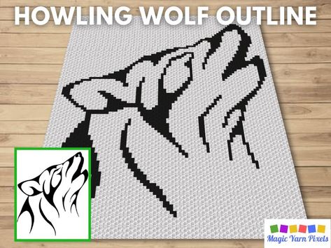 Graphgan Crochet, Wolf Outline, Wolf Blanket, Crochet Wolf, C2c Crochet Pattern Free, C2c Crochet Blanket, Wolf Face, Howling Wolf, C2c Crochet