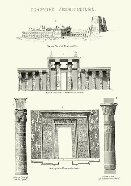 Drawing Blueprints, Ancient Egyptian Architecture, Egyptian Architecture, Egyptian Temple, Middle Eastern Culture, Underwater Art, Architectural Prints, Ancient Egyptian Art, Antique Illustration