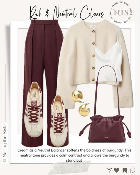 ✨ 4 ways to style burgundy trousers with cardigans✨ Swipe to see how to style these trousers in 4 looks. What’s your favourite? Let me know in the comments👇💬 and share these styling tips with friends 🗣️ ✨Available items and some alternatives will be linked in stories and in September highlights✨ . . . . . #nailingthestyle #outfitoftheday #outfitinspiration #outfitinspo #fashionblogger #virtualstylist #outfitideas #stylingtips #wardrobestaples #effortlesschic #FashionInspo #CasualChic #Fall... Burgandy Pants Outfits Fall, Bordo Pants Outfits, Burgundy Trousers Outfit, Stretch Burgundy Trousers, Casual Burgundy Wide-leg Pants, Luxury Burgundy Trousers, Flatlay Clothes, Burgundy Trousers, Modest Casual Outfits