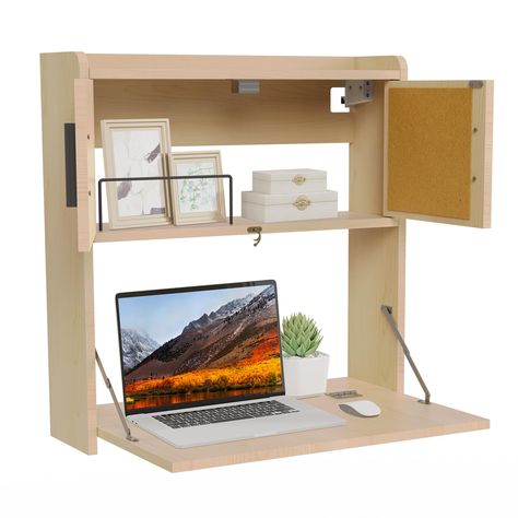 PRICES MAY VARY. 【Ample Storage Space】Our wall-mounted desk has 2 layers, the upper layer can hold books, cups, etc., and the lower door can be turned down to place laptops, etc. 【Convenient Features】The fold-down table has a tack board behind the upper door, which can be used to nail letters, notes, sticky notes, etc., making your work more convenient. 【Safety Design】: The upper layer of the folding wall desk is equipped with an anti-falling and detachable metal baffle, preventing books, and cu Space Saving Office Desk, Wall Mounted Office Desk, Wall Desk Bedroom, Fold Up Wall Desk, Hide Computer Monitor Home Office, Fold Down Desk Wall Mounted, Diy Wall Desk, Folding Desk Space Saving, Hideaway Computer Desk