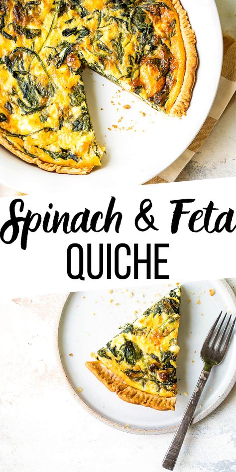 Make this easy Spinach and Feta Cheese Quiche with your favorite pie crust and serve it for a special breakfast or brunch! Spinach Quish Recipes, Spinach And Kale Quiche, Breakfast Casserole With Spinach And Feta, Spinach And Ricotta Quiche Recipes, Quiche Recipes Feta, Greek Quiche Recipes, Ricotta Quiche Recipes, Spinach Quiche Recipes Easy, Greek Quiche