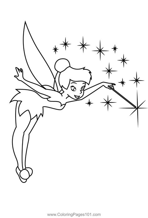 Tinkerbell With Magic Stick Coloring Page Tinkerbell Cartoon Drawing, Tinker Bell Drawing Sketches, Tinkerbell Easy Drawing, Tinker Bell Sketch, Black Tinkerbell Tattoo, Tinkerbell Tattoo Small Outline, Tinkerbell Outline, Tinker Bell Drawing, Draw Tinkerbell