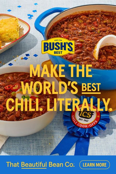 Bush’s Beans Chili Recipe, Bushes Chili Bean Recipe, Bushes Chili Recipe, Bush’s Chili Bean Chili, Worlds Best Chilli, Bush’s Chili Recipe, First Place Chili Recipe, Bush Beans Chili Recipe, Bush's Chili Recipe