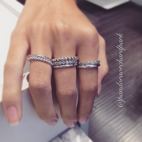 Pandora rings #pandora #pandorarings #pandoraring #pandorasetrings Pandora Rings On Hand, Pandora Stack, Pandora Rings Stacked, Outfits Street Styles, Haute Couture Style, Rings Pandora, Blue Diamond Engagement Ring, Charms Pandora, Couture Style