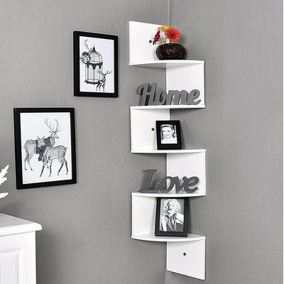 Welland Industries LLC Large 5 Tiers Corner Wall Shelf Color: White Large Corner Shelf, Zig Zag Wall, Corner Wall Shelf, Corner Shelf Ideas, Unique Wall Shelves, Shelf Home Decor, Wall Mounted Corner Shelves, Shelves Modern, Wall Mounted Shelf