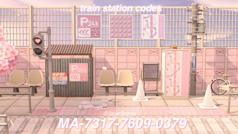 Train Station Codes Acnh, Animal Crossing Pink Entrance, Acnh Pink City Path, Acnh Pink Japanese, Acnh City Paths Code, Pink Citycore Acnh, Animal Crossing Citycore Ideas, Acnh Pink Entrance, Acnh Train Code