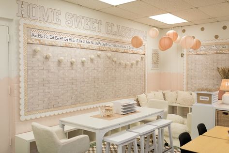 Part 2 of our classroom makeover reveal! Keep swiping to see all of the tiny details that make this room so magical! ✨😍 Click the link in our bio to shop this collection! #classroommakeover #classroomreveal #classroomtransformation #classroomsetup #classroomideas #classroomdecor #neutralclassroom #bohoclassroom #calmclassroom #teacherdecor #teachersofinstagram Classroom decor ideas Calm classroom ideas Neutral classroom decor Classroom makeover Classroom setup Boho vibes Cute High School Classroom Ideas, White Brick Classroom Decor, Cow Print Classroom Decor, Neutral Classroom Decor High School, Neutral Bulletin Boards, Classroom Fridge Bulletin Board, Better Than Paper Bulletin Board Ideas, Teacher Workroom Makeover, Diy Bulletin Board Border