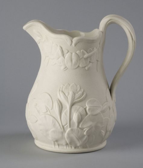 Pitcher Made by Bennington Pottery, Bennington, Vermont, c. 1843 - 1858 Geography: Made in Bennington, Vermont, United States, North and Central America Date: c. 1853-1858 Medium: Parian ware (a type of white porcelain) with relief decoration Dimensions: Height (Approximately): 8 inches (20.3 cm) Philadelphia Museum of Art - Collections Object : Pitcher Antique Ceramics Pottery, Pottery Designs Carving, Bennington Vermont, Pitcher Ceramic, Bennington Pottery, Fall Decor Wreaths, Coil Pottery, Antique Pitcher, Ceramics Pottery Vase