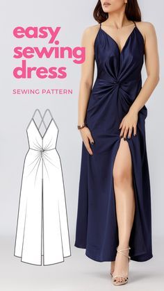 Pdf Dress Pattern Women, Sewn Dress Pattern, Party Dress Sewing Patterns, Bridesmaid Dress Sewing Pattern, Halter Dress Sewing Pattern, Satin Dress Pattern Sewing, Satin Dress Sewing Pattern, Dress Sewing Patterns For Beginners, Dress Patterns Formal