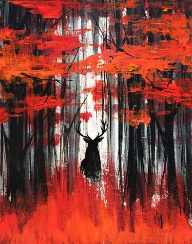 Deep Fall Deer In The Woods, Deer Drawing, Abstract City, Paint Nite, City Painting, Autumn Painting, Paint And Sip, Unique Paintings, Night Painting