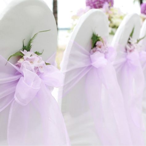 PRICES MAY VARY. ❤ Silky + Fully Stitched Edges - color: Lavender, The wedding chair sashes are crafted from extremely high-quality silky organza, all of the sashes' edges are finished and serged/overlocked with color-matched thread. ❤ Freely Match - The 7" x 108" organza sash is cut entirely from one single piece of fabric, leaving plenty of length wiith tying the fabric into bows or other shapes based on your own style, fit both banquet and folding chairs. ❤ Vivid Color - Varies of color for y Purple Flower Wedding Decorations, White And Purple Decorations Party, Lilac Wedding Themes, Lilac Decor, Light Purple Wedding, Lavender Wedding Theme, Wedding Chair Sashes, Quinceañera Ideas, Wedding Collage